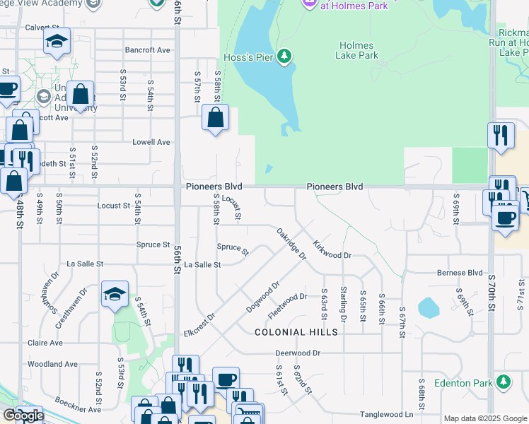 map of restaurants, bars, coffee shops, grocery stores, and more near 5931 Kenwood Circle in Lincoln