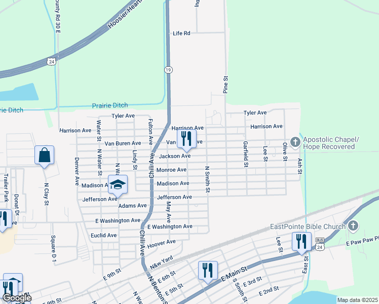 map of restaurants, bars, coffee shops, grocery stores, and more near 450-498 Jackson Ave in Peru