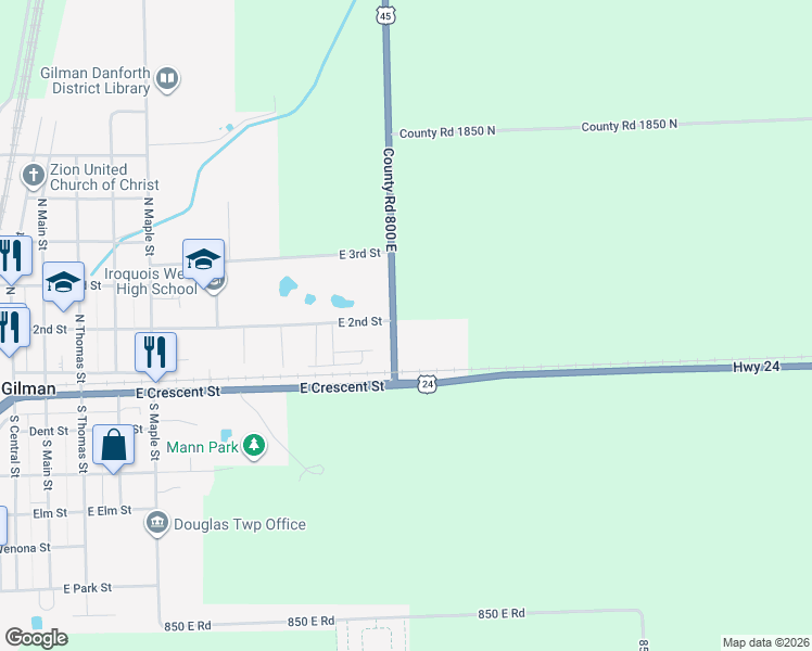 map of restaurants, bars, coffee shops, grocery stores, and more near 1810 U.S. 45 in Gilman
