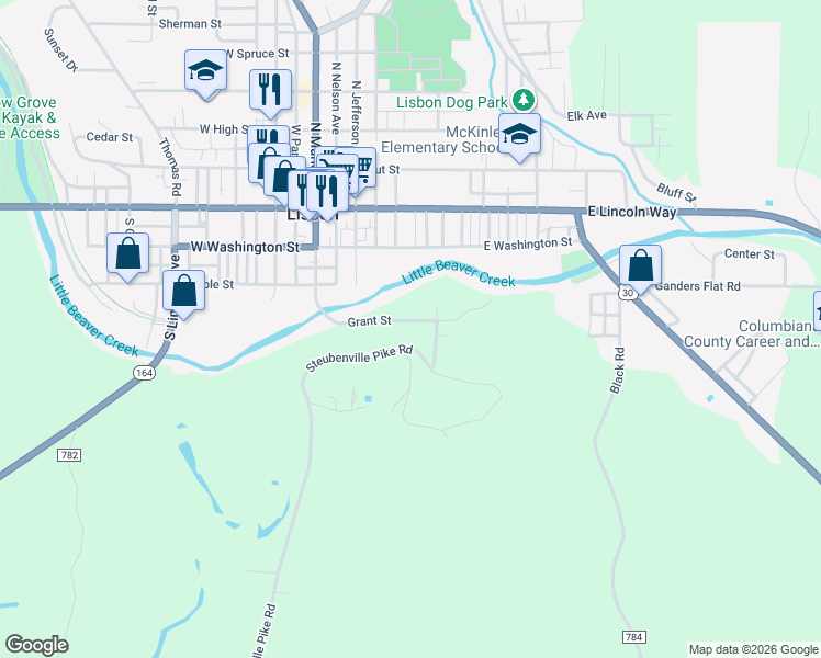 map of restaurants, bars, coffee shops, grocery stores, and more near 39055 Grant Street in Lisbon