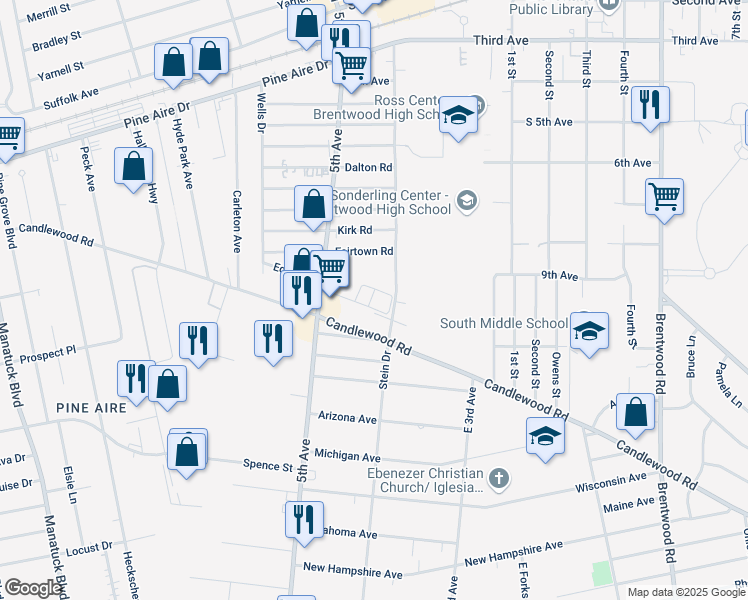 map of restaurants, bars, coffee shops, grocery stores, and more near 1769 5th Avenue in Bay Shore
