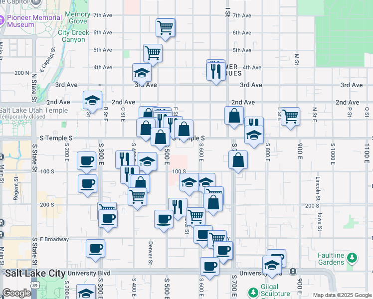 map of restaurants, bars, coffee shops, grocery stores, and more near 34 600 East in Salt Lake City