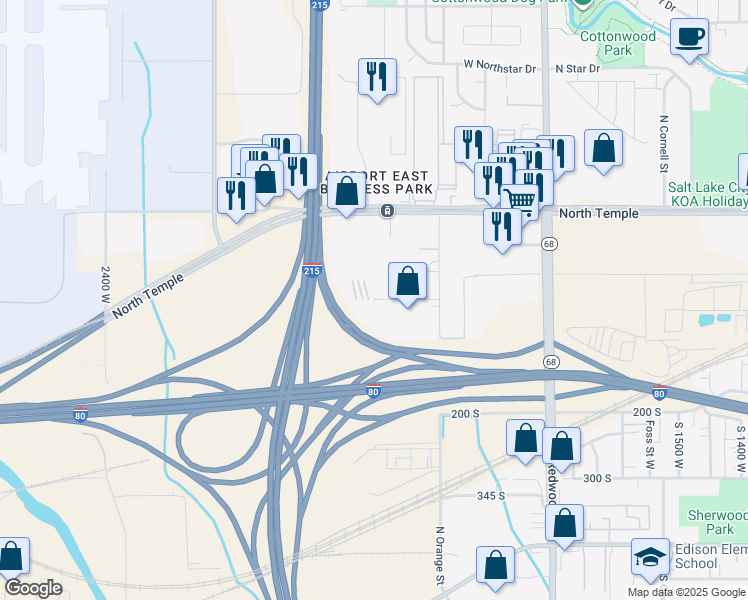 map of restaurants, bars, coffee shops, grocery stores, and more near 1925 West North Temple Street in Salt Lake City
