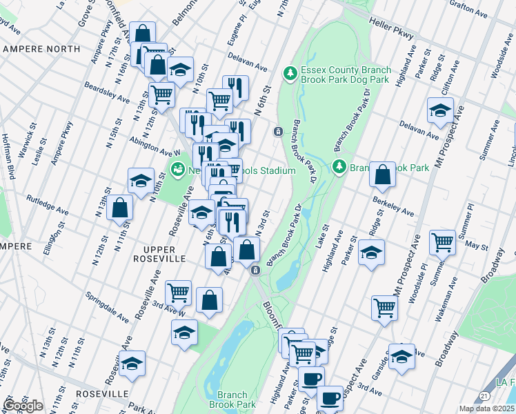 map of restaurants, bars, coffee shops, grocery stores, and more near 611 4th Street in Newark