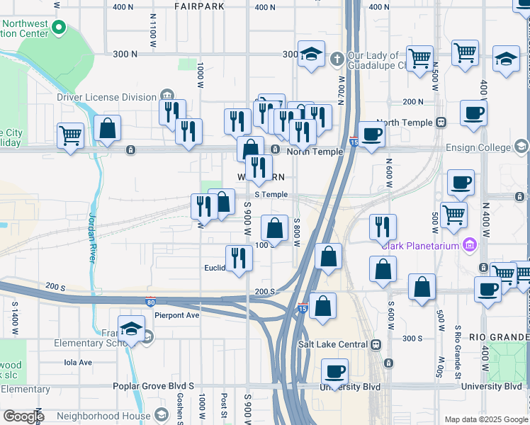 map of restaurants, bars, coffee shops, grocery stores, and more near 22 Jeremy Street in Salt Lake City