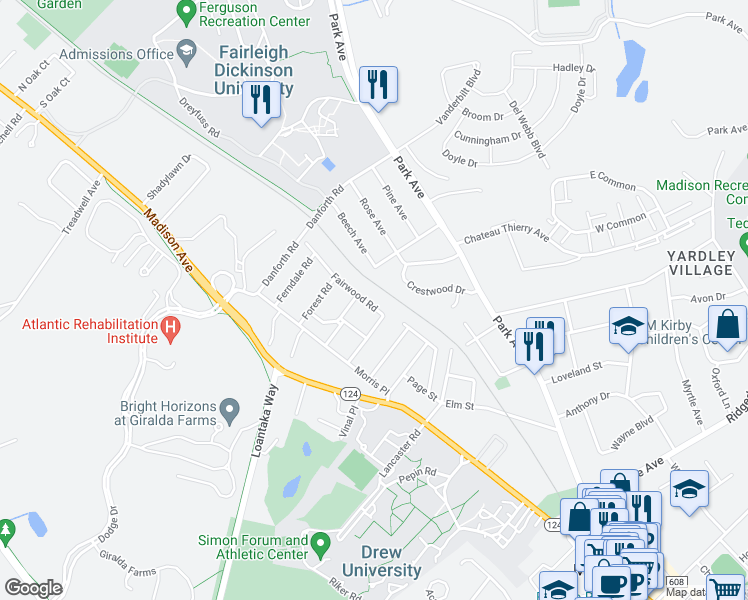 map of restaurants, bars, coffee shops, grocery stores, and more near 35 Fairwood Road in Madison