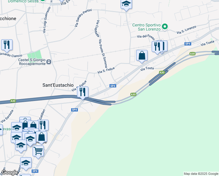 map of restaurants, bars, coffee shops, grocery stores, and more near 107 Corso Francesco Caracciolo in Piazza del Galdo-sant'angelo