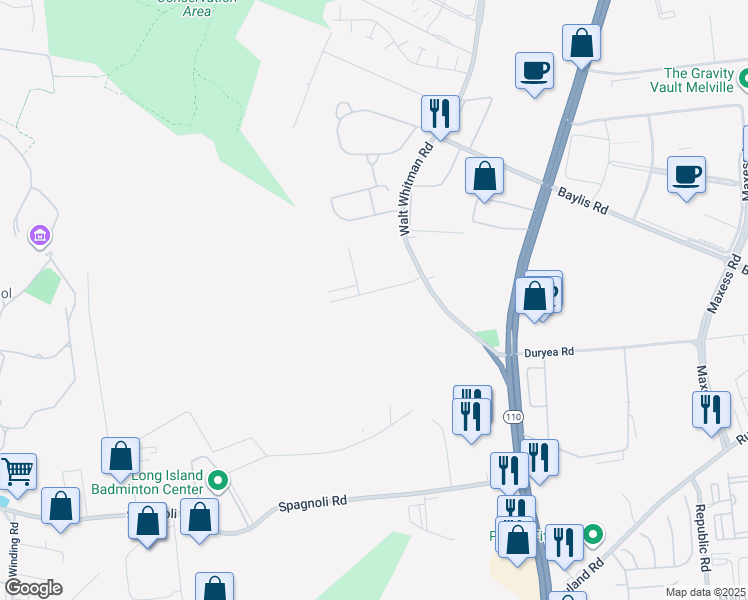 map of restaurants, bars, coffee shops, grocery stores, and more near 165 Morley Circle in Melville
