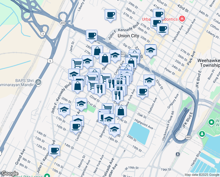 map of restaurants, bars, coffee shops, grocery stores, and more near 608 24th Street in Union City