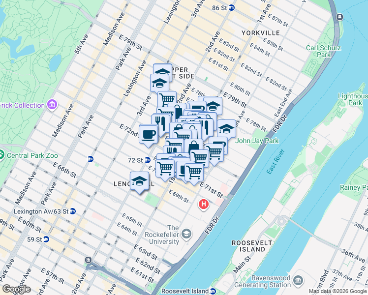 map of restaurants, bars, coffee shops, grocery stores, and more near in New York