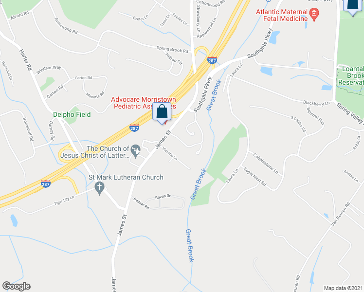 map of restaurants, bars, coffee shops, grocery stores, and more near 49 Whitney Farm Place in Morristown