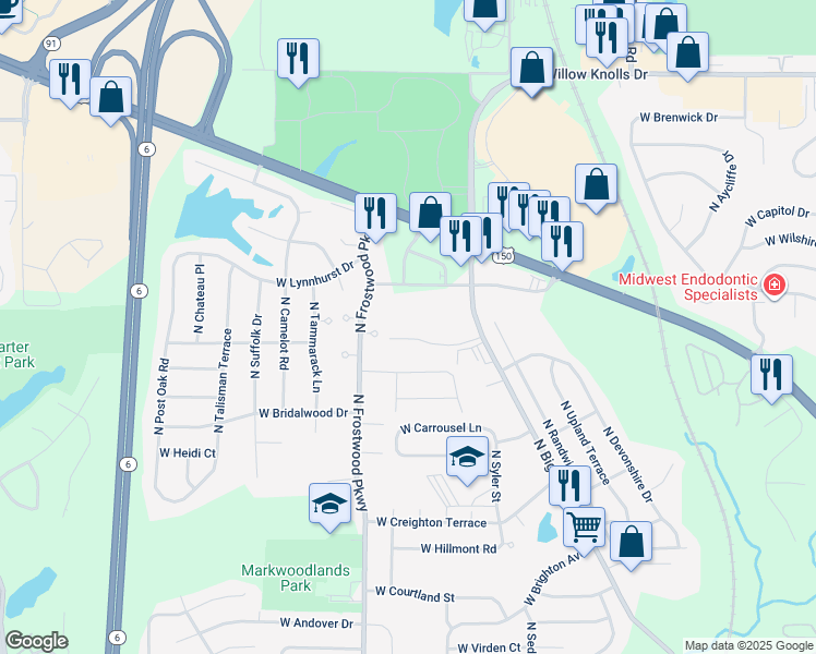 map of restaurants, bars, coffee shops, grocery stores, and more near 4105 West Hollow Creek Drive in Peoria