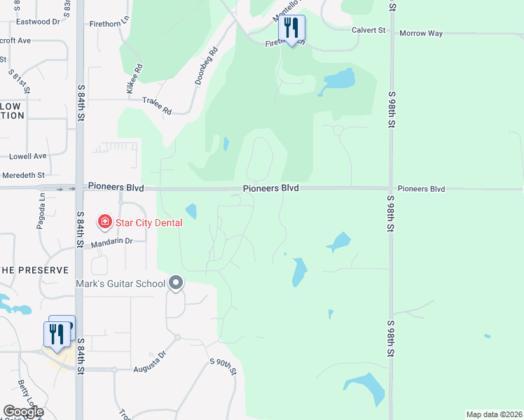 map of restaurants, bars, coffee shops, grocery stores, and more near 4401 South 93rd Circle in Lincoln