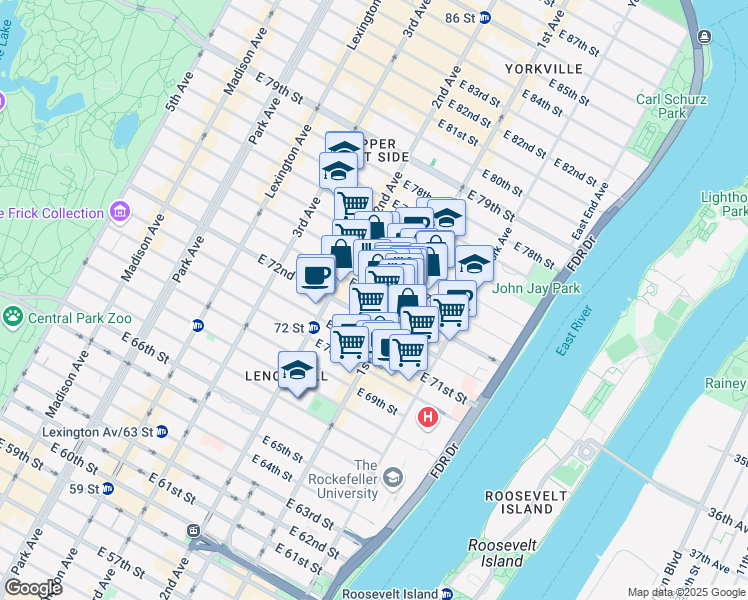map of restaurants, bars, coffee shops, grocery stores, and more near in New York