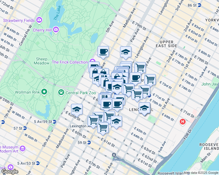 map of restaurants, bars, coffee shops, grocery stores, and more near in New York