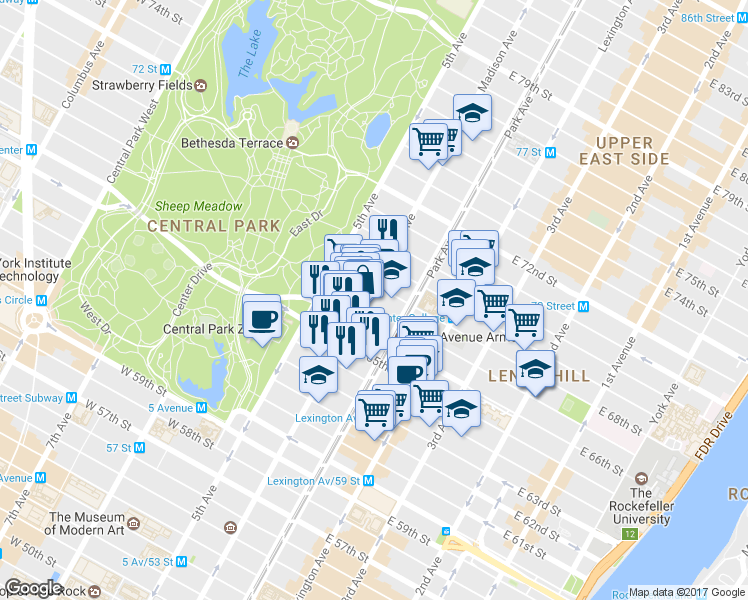 map of restaurants, bars, coffee shops, grocery stores, and more near 786 Madison Avenue in New York