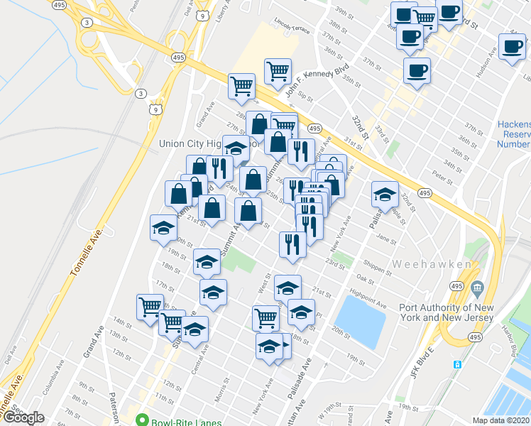 map of restaurants, bars, coffee shops, grocery stores, and more near 714 23rd Street in Union City