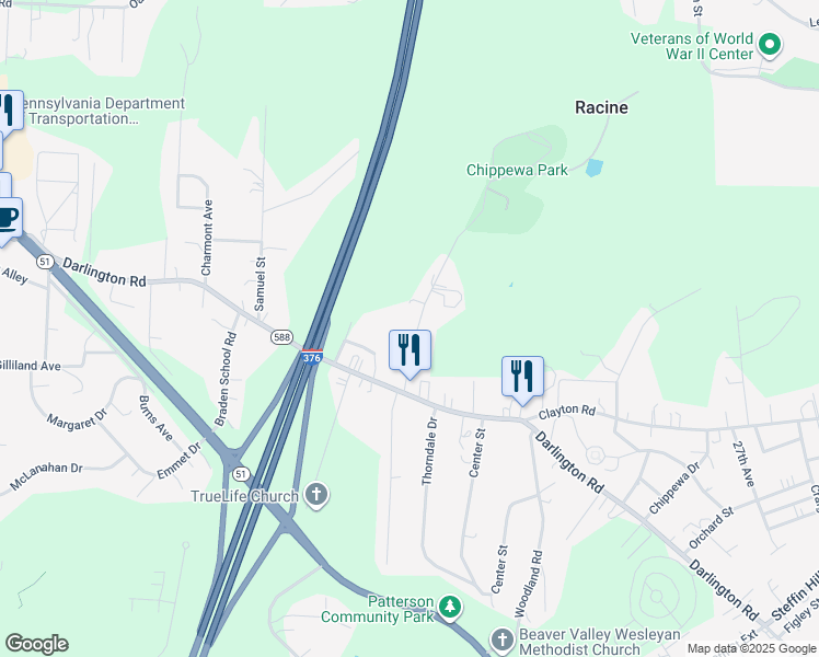 map of restaurants, bars, coffee shops, grocery stores, and more near 127 Klein Street in Beaver Falls