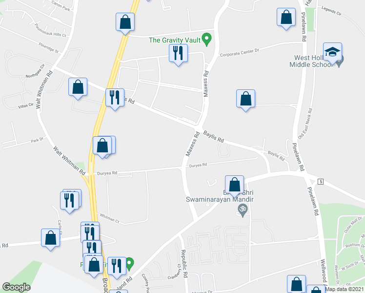 map of restaurants, bars, coffee shops, grocery stores, and more near 80 Baylis Road in Melville