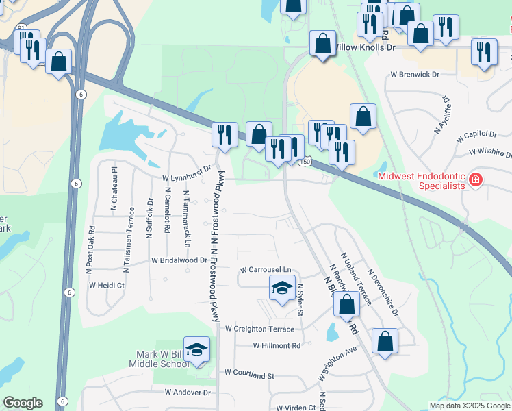map of restaurants, bars, coffee shops, grocery stores, and more near 4043 West Hollow Creek Drive in Peoria