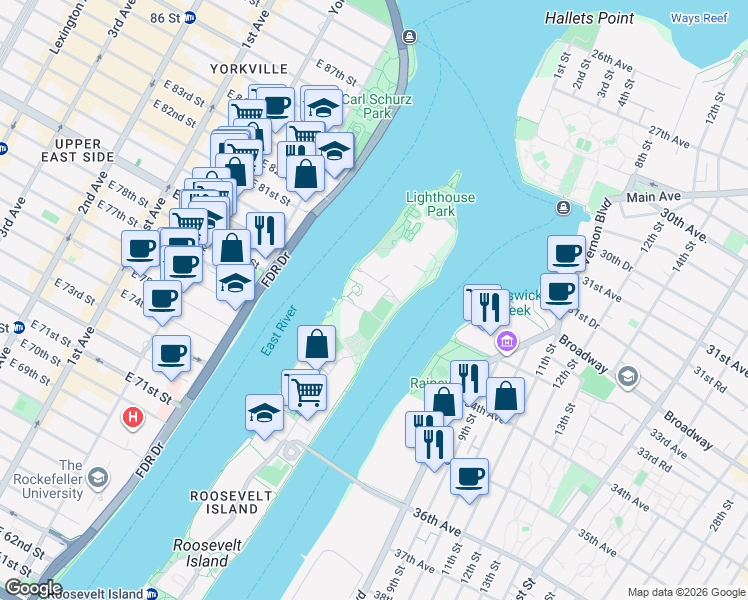 map of restaurants, bars, coffee shops, grocery stores, and more near 888 Main Street in New York