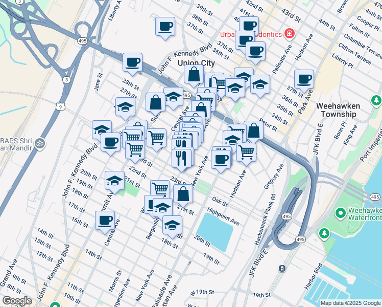 map of restaurants, bars, coffee shops, grocery stores, and more near 8516 Tonnelle Ave in North Bergen