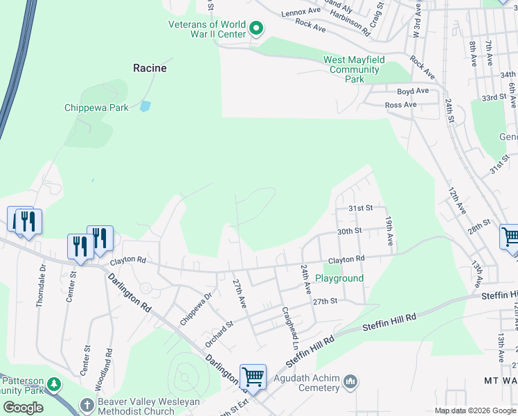 map of restaurants, bars, coffee shops, grocery stores, and more near 88 Sunnyhill Drive in Beaver Falls