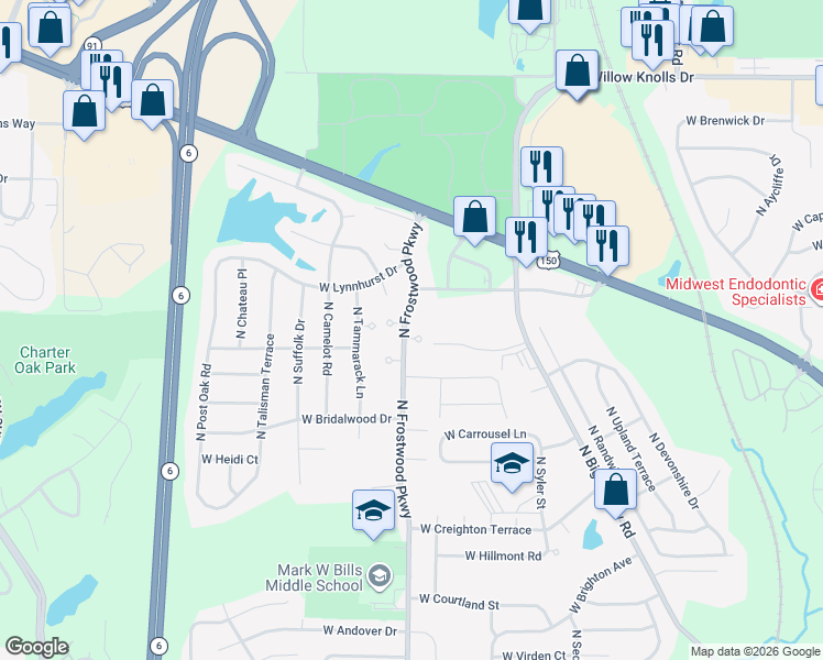 map of restaurants, bars, coffee shops, grocery stores, and more near 4315 West Lora Ann Lane in Peoria
