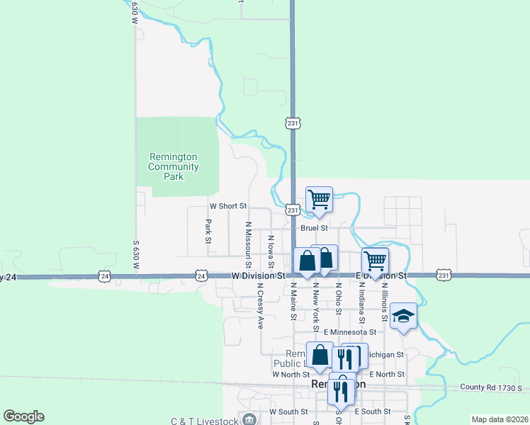 map of restaurants, bars, coffee shops, grocery stores, and more near 311 West Short Street in Remington