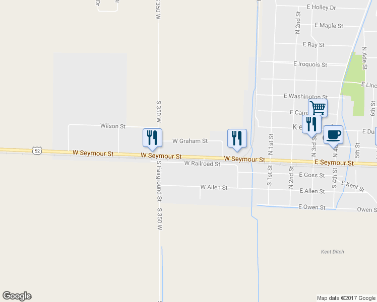 map of restaurants, bars, coffee shops, grocery stores, and more near 316 West Seymour Street in Kentland