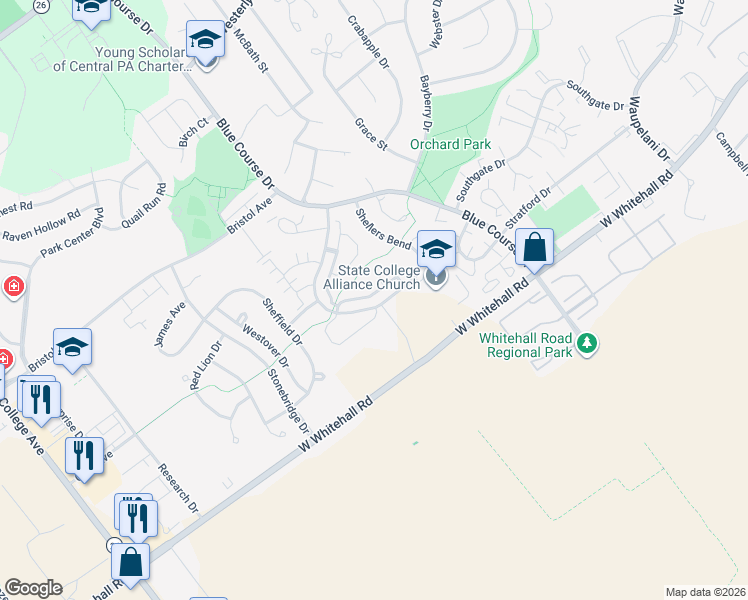 map of restaurants, bars, coffee shops, grocery stores, and more near 806 Greenwich Hill Drive in State College