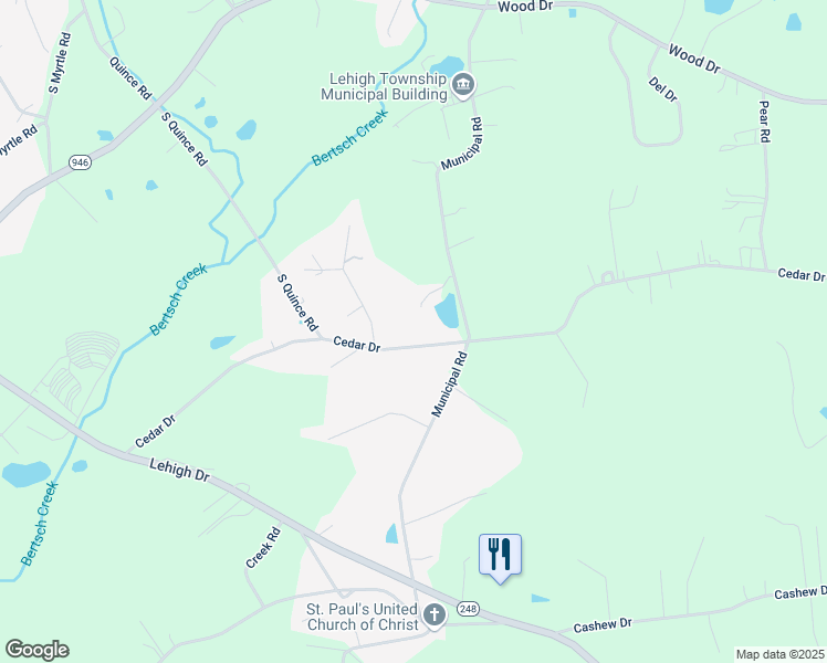 map of restaurants, bars, coffee shops, grocery stores, and more near 4354 Cedar Drive in Walnutport