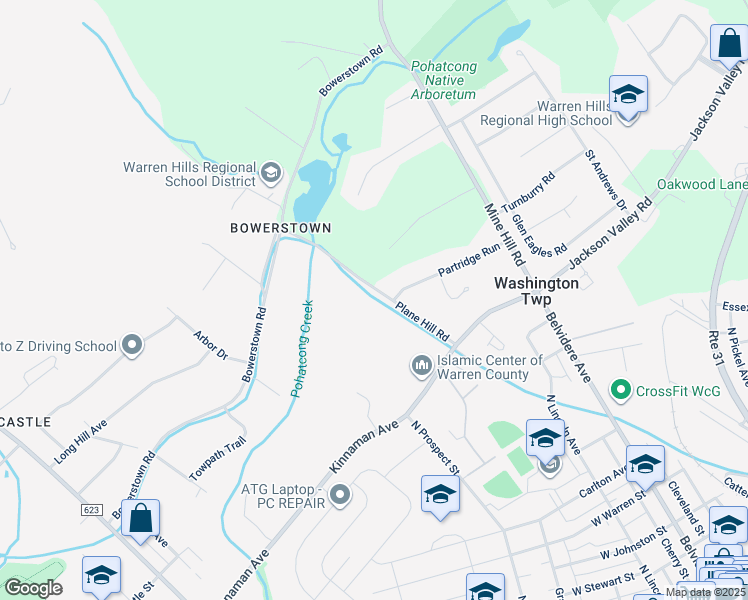 map of restaurants, bars, coffee shops, grocery stores, and more near 21 Plane Hill Road in Washington