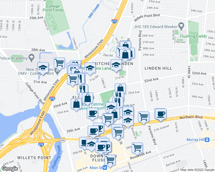map of restaurants, bars, coffee shops, grocery stores, and more near 70 138th Street in Queens