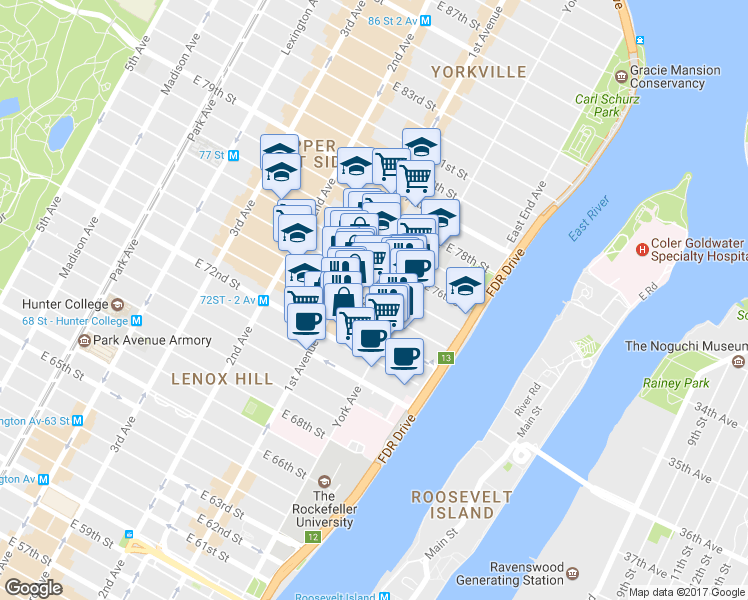 map of restaurants, bars, coffee shops, grocery stores, and more near in New York