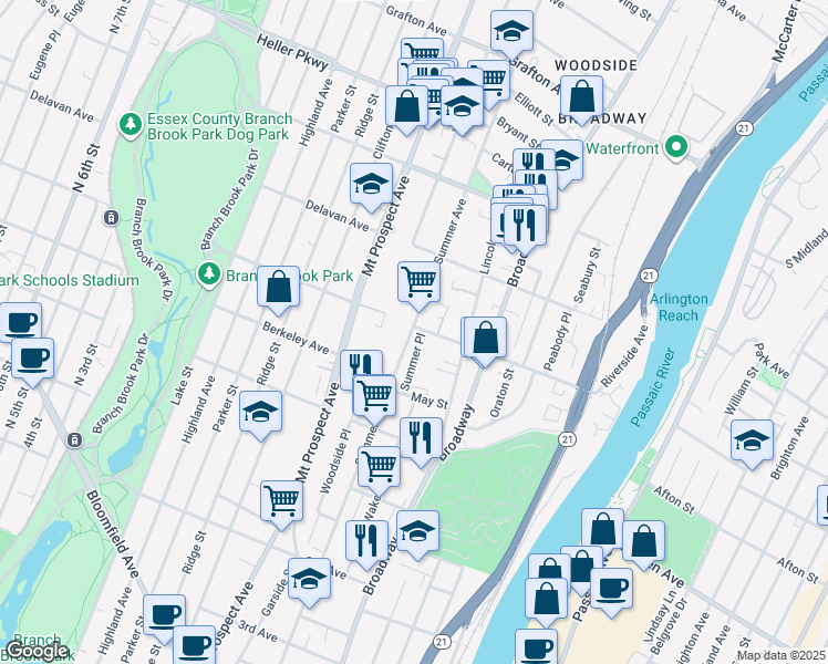 map of restaurants, bars, coffee shops, grocery stores, and more near in Newark