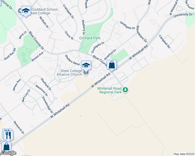 map of restaurants, bars, coffee shops, grocery stores, and more near 1121 State Route 3024 in State College