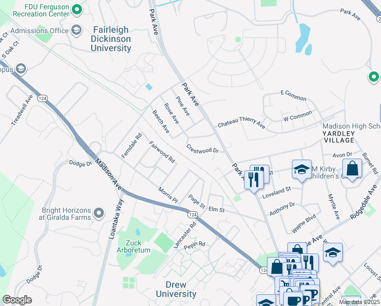 map of restaurants, bars, coffee shops, grocery stores, and more near 28 Crestwood Drive in Madison