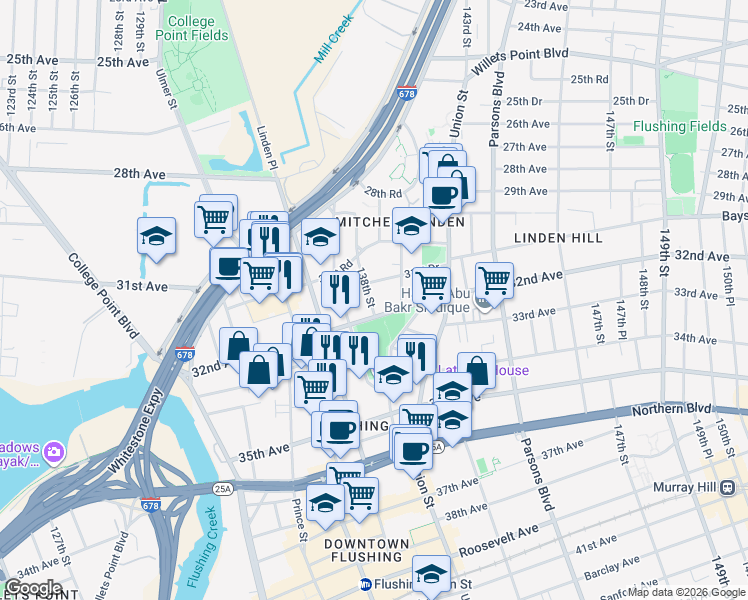 map of restaurants, bars, coffee shops, grocery stores, and more near 70 138th Street in Queens