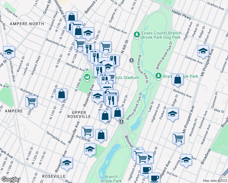 map of restaurants, bars, coffee shops, grocery stores, and more near 588 North 5th Street in Newark