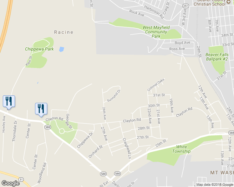 map of restaurants, bars, coffee shops, grocery stores, and more near 72 Sunnyhill Drive in Beaver Falls