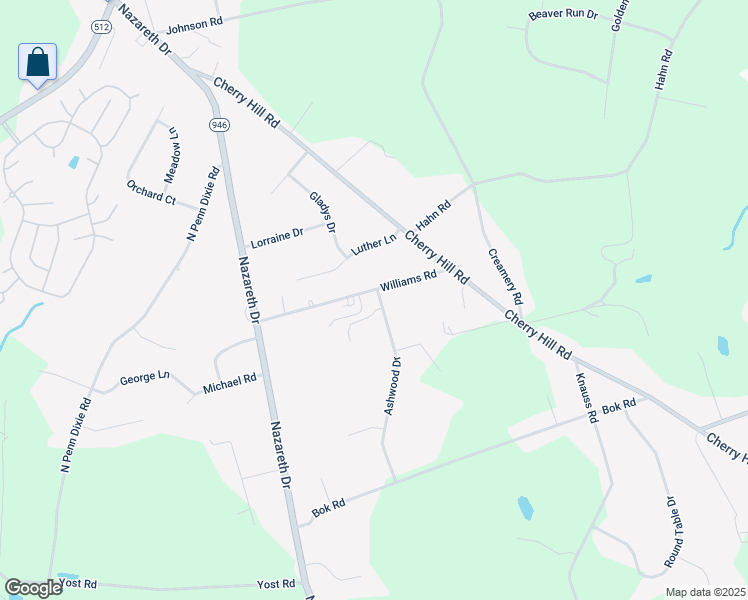 map of restaurants, bars, coffee shops, grocery stores, and more near 645 Williams Road in Nazareth