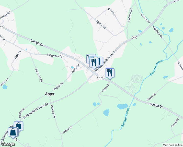 map of restaurants, bars, coffee shops, grocery stores, and more near 4623 Lehigh Drive in Walnutport