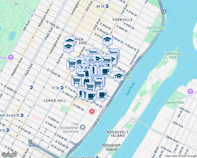 map of restaurants, bars, coffee shops, grocery stores, and more near in New York
