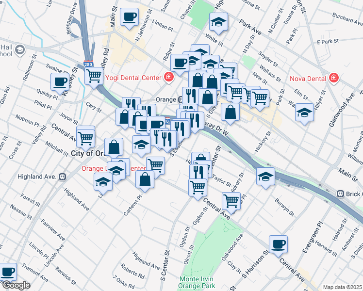 map of restaurants, bars, coffee shops, grocery stores, and more near 313 Henry Street in City of Orange