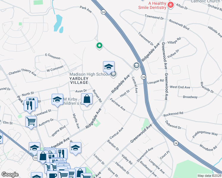 map of restaurants, bars, coffee shops, grocery stores, and more near 140 Ridgedale Avenue in Madison