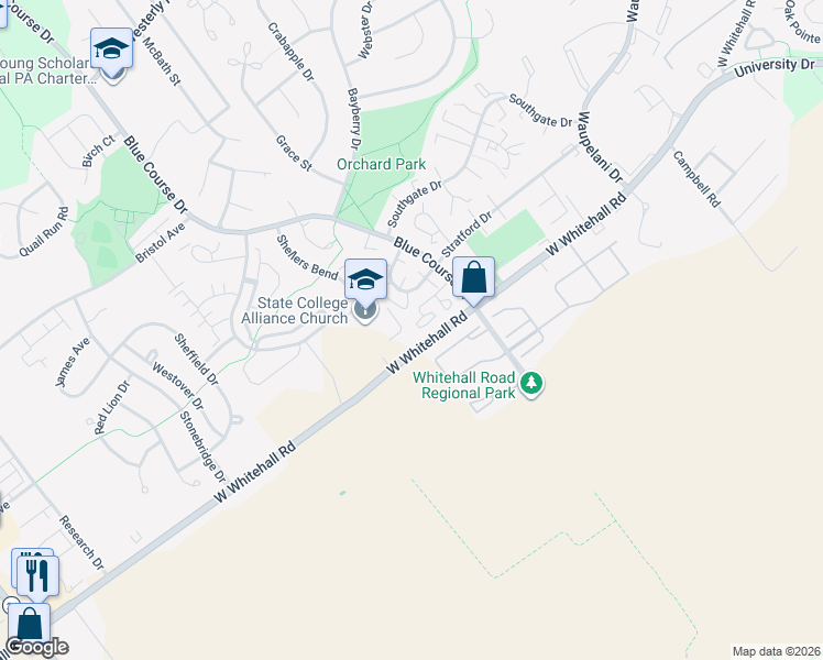 map of restaurants, bars, coffee shops, grocery stores, and more near 1121 State Route 3024 in State College