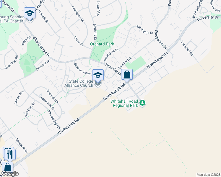 map of restaurants, bars, coffee shops, grocery stores, and more near 1121 State Route 3024 in State College