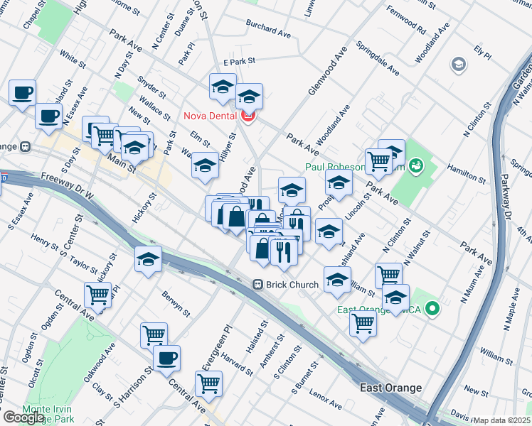 map of restaurants, bars, coffee shops, grocery stores, and more near 22 Washington Street in West Orange