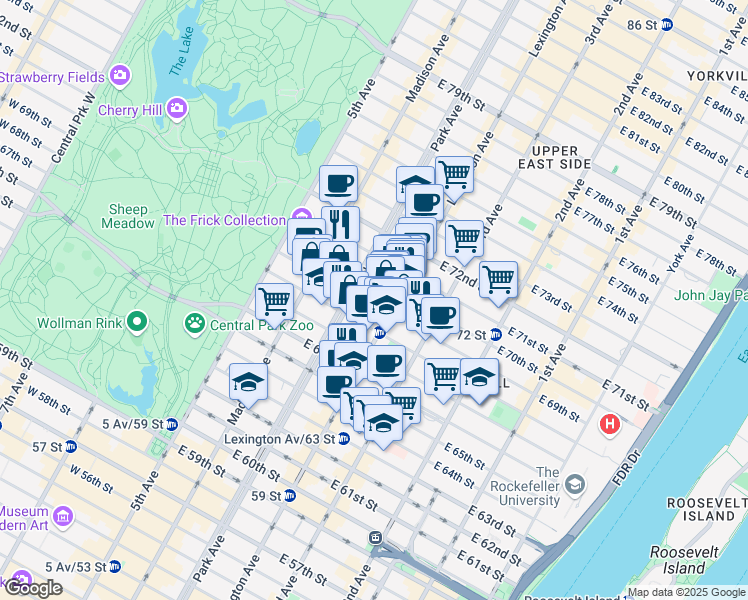 map of restaurants, bars, coffee shops, grocery stores, and more near in New York